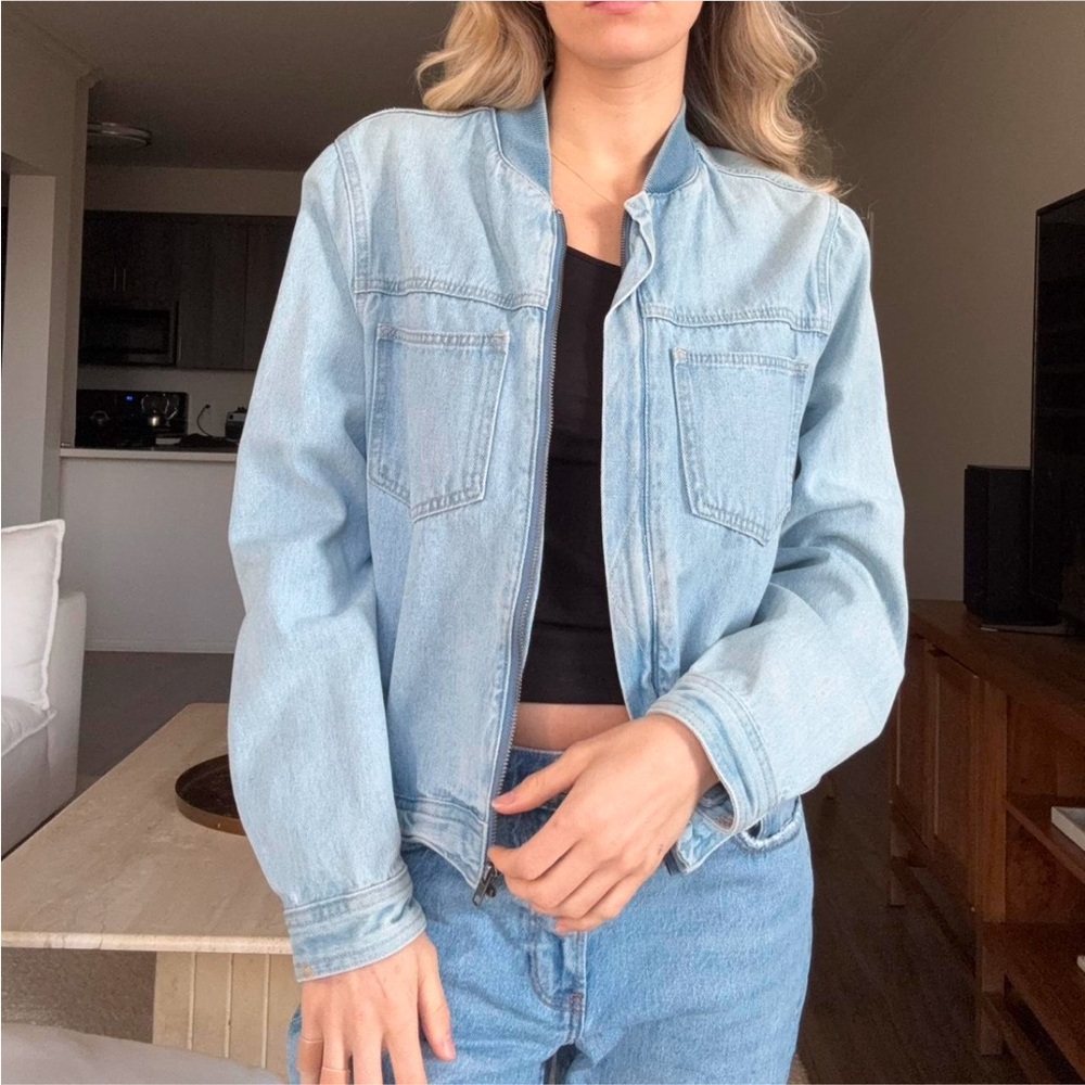 Light blue denim bomber jacket